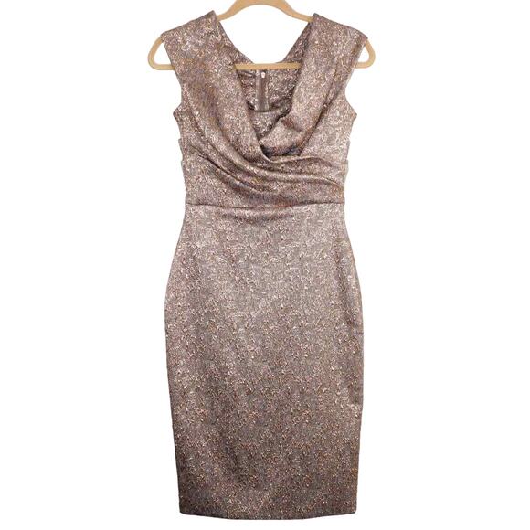 RICKIE FREEMAN FOR TERI JON Draped Surplice Jacquard Cocktail Dress Size 4 - Picture 1 of 8